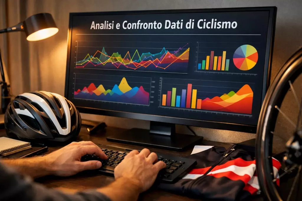 Schermo con grafici e analisi delle quote per scommesse ciclistiche