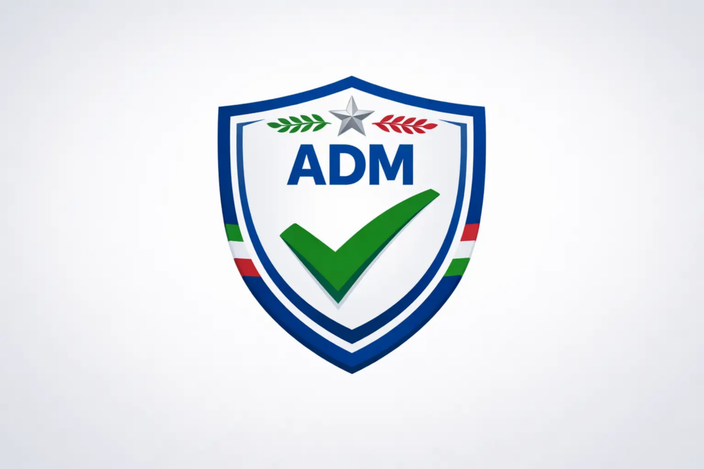 Logo ADM italiano con simbolo di sicurezza e protezione per scommettitori