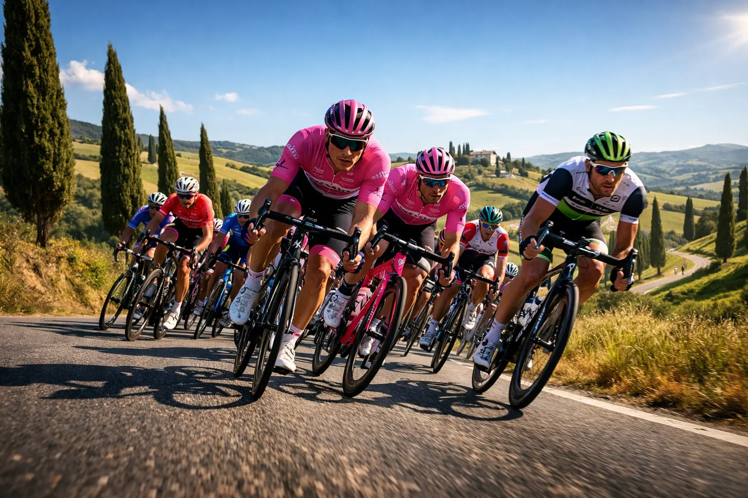 Gruppo di ciclisti professionisti in gara durante una tappa del Giro d'Italia