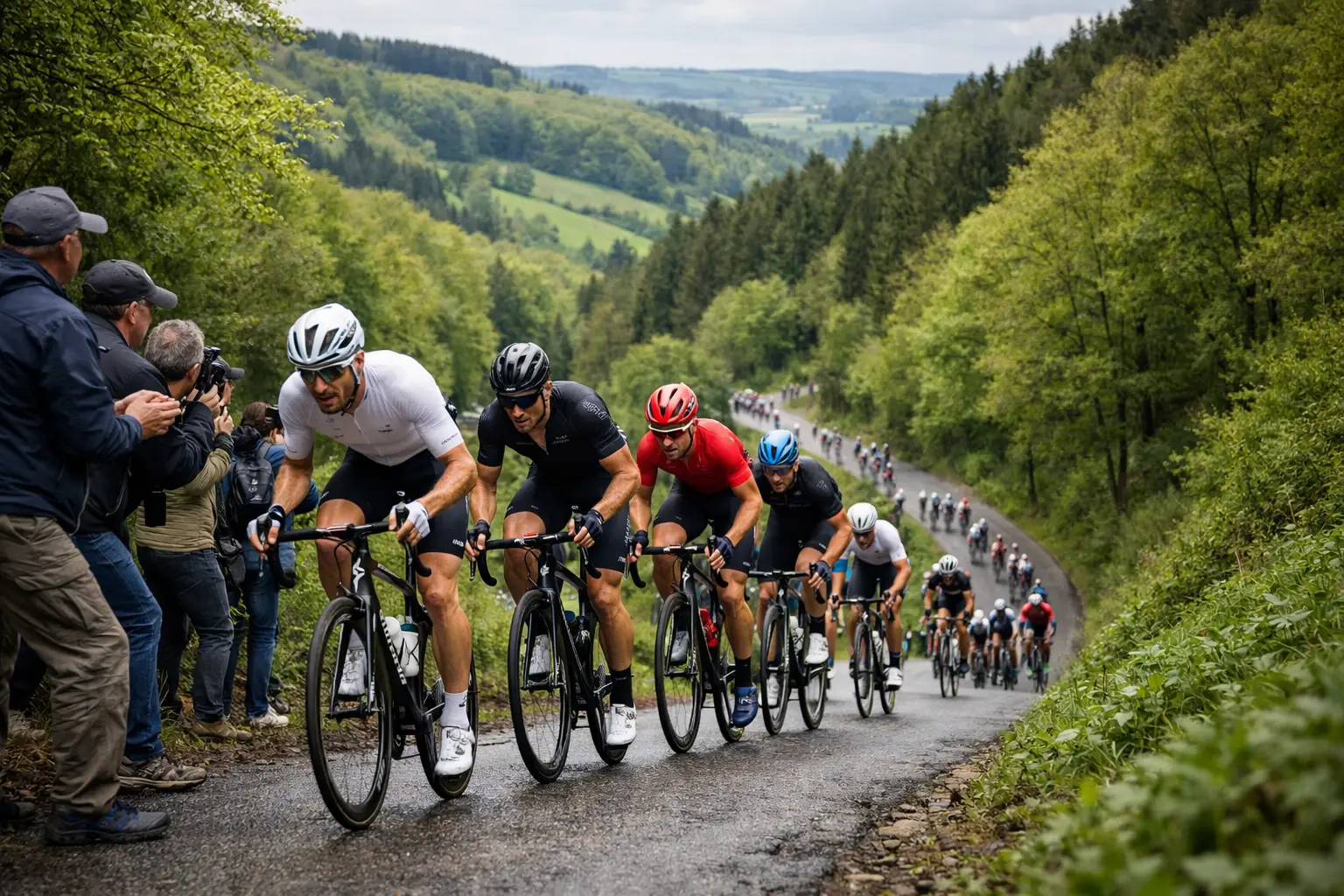 Ciclisti sulle côtes delle Ardenne durante la Liegi-Bastogne-Liegi