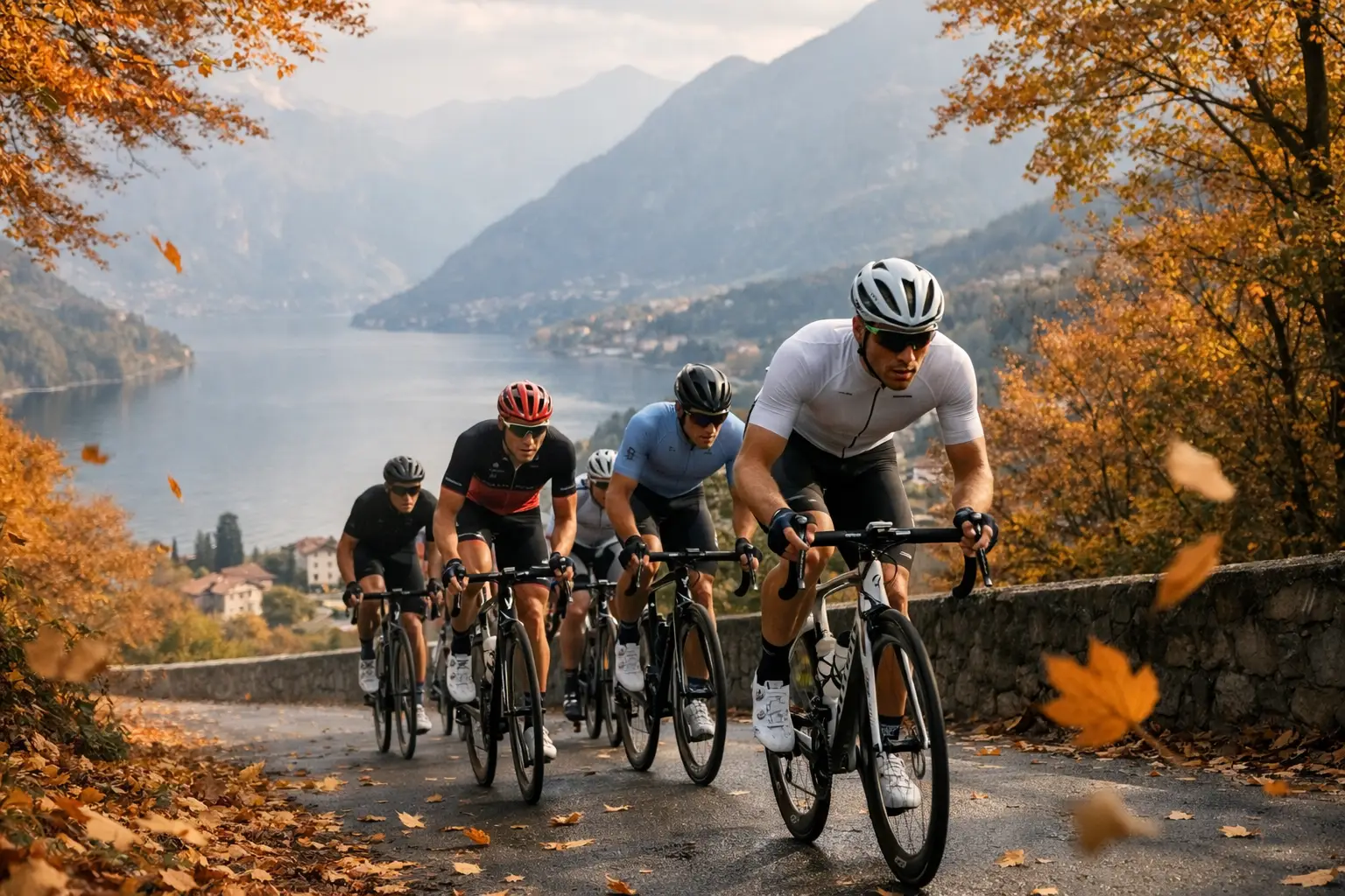 Ciclisti durante il Giro di Lombardia in autunno