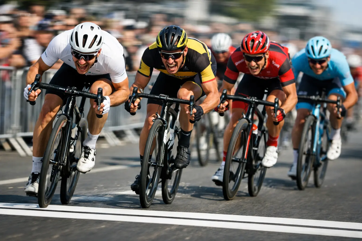 Volata finale di una tappa ciclistica con velocisti